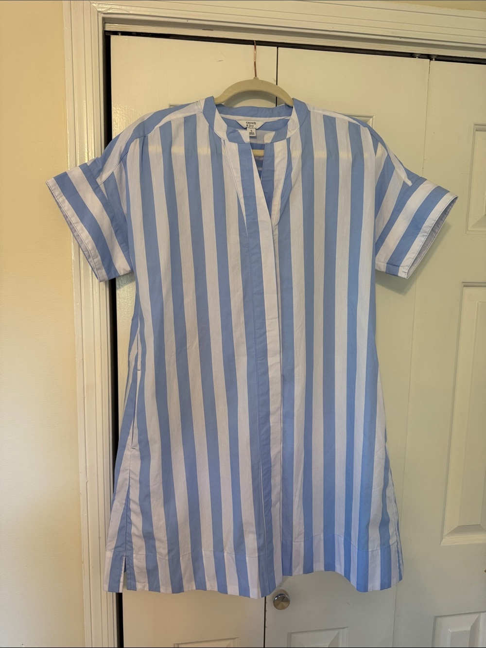 Crown & Ivy Blue and White Vertical Stripe Dress